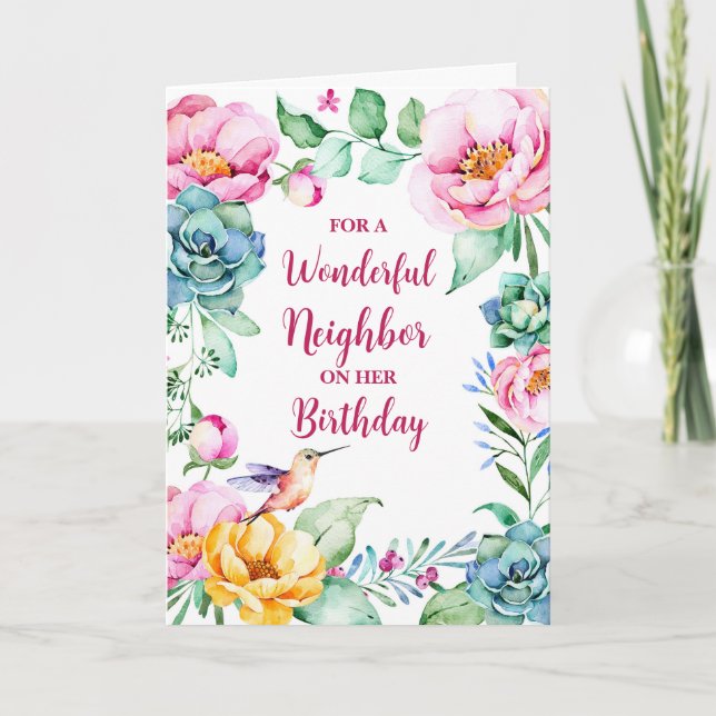 Carte Fleurs d'aquarelle de printemps Voisin Anniversair (Devant)
