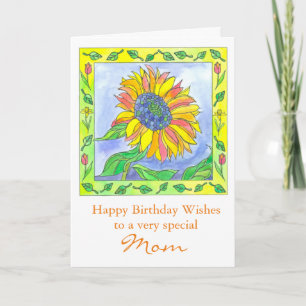 Carte Fleurs d'aquarelle de tournesol Joyeux anniversair