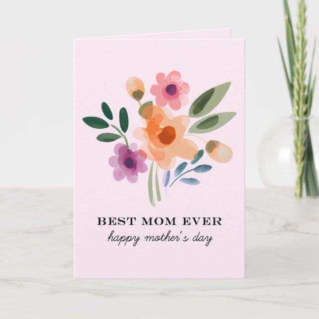 Carte Fleurs d'aquarelle Meilleure maman Jour des mères (Devant)