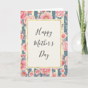 Carte Fleurs d'aquarelle rose en rayures Fête des mères