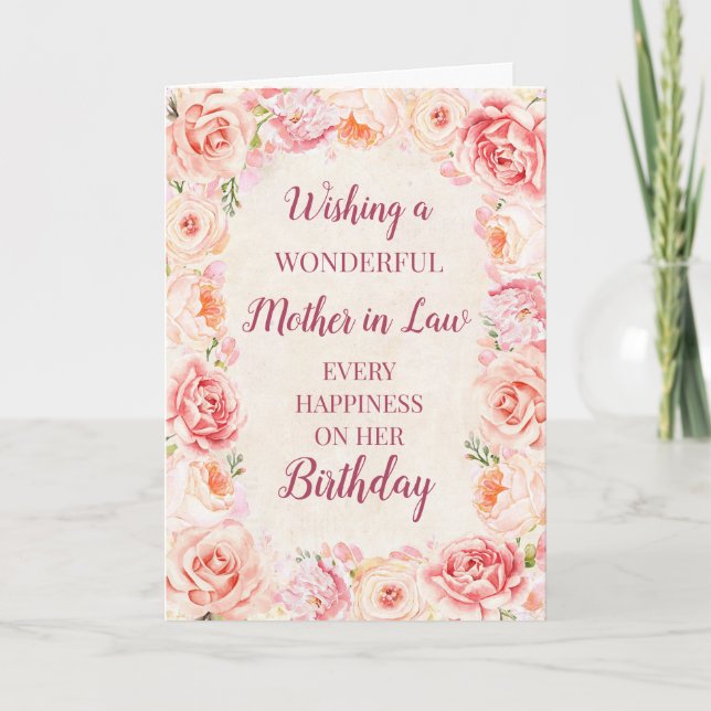 Carte Fleurs d'aquarelle rose Mère en droit Anniversaire (Devant)