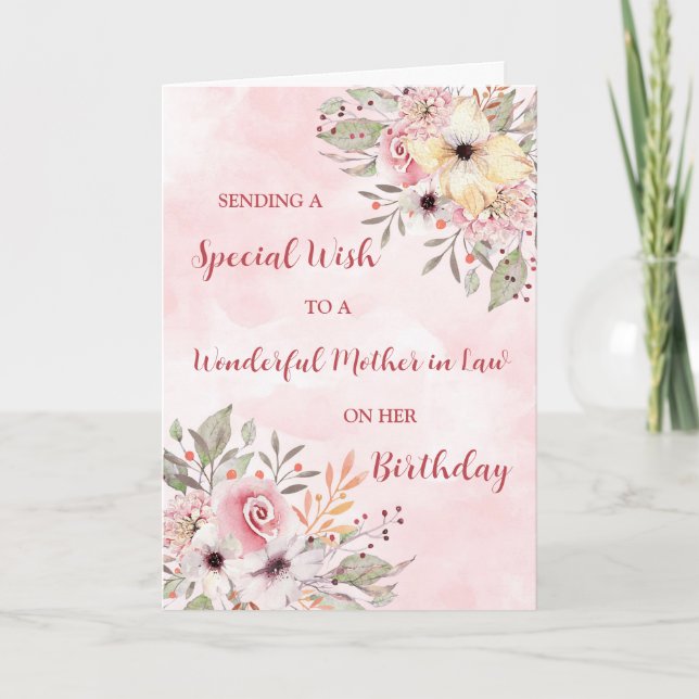 Carte Fleurs d'aquarelle rose Mère en droit Anniversaire (Devant)