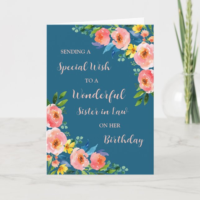 Carte Fleurs d'aquarelle rose Soeur en droit Anniversair (Devant)