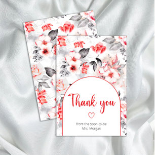 Carte Fleurs d'aquarelle rouge et gris merci