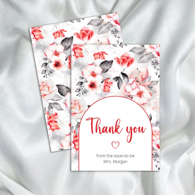 Carte Fleurs d'aquarelle rouge et gris merci (Créateur téléchargé)