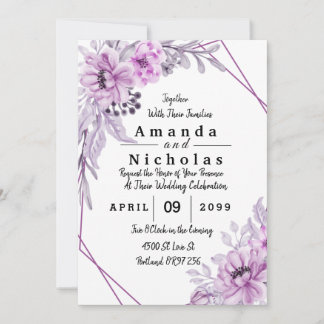 Carte Fleurs d'aquarelle violette avec typographie