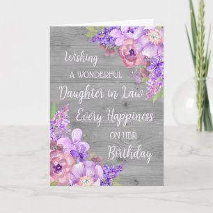 Carte Fleurs d'aquarelle violette fille en droit