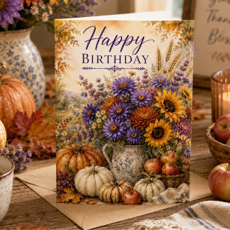 Carte Fleurs d'automne Asters Tournesols Anniversaire d'