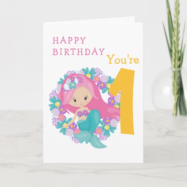 Carte Fleurs de 1er anniversaire de Sirène (Devant)