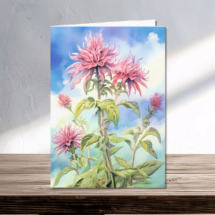 Carte Fleurs de baume d'abeille sur une aquarelle estiva