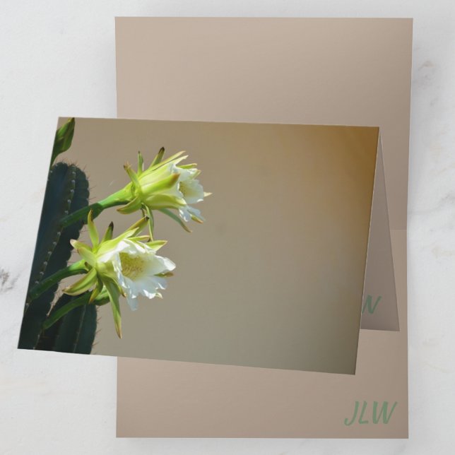 Carte Fleurs de cactus blanc floral Taupe Nota blanche (Créateur téléchargé)