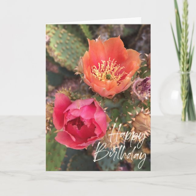 Carte Fleurs de cactus | Joyeux anniversaire en fleurs (Devant)