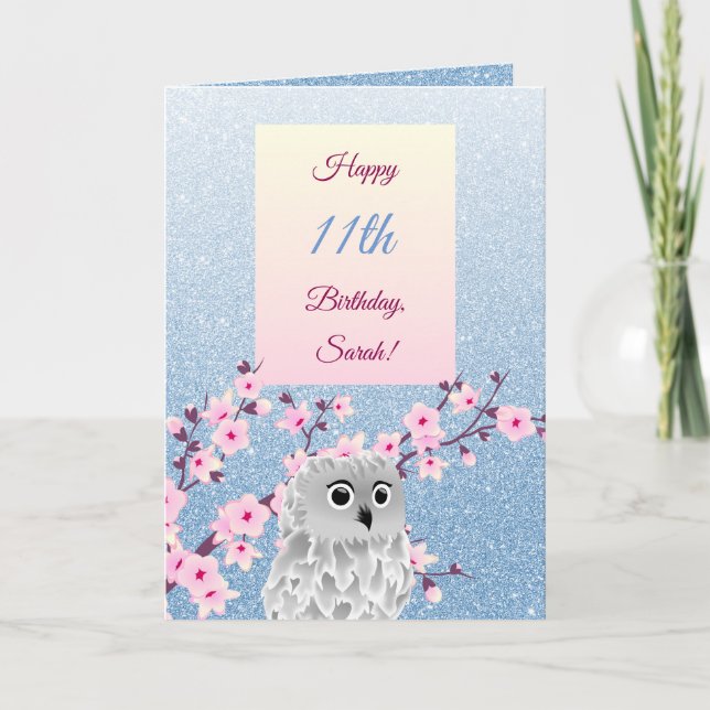 Carte Fleurs de cerisiers d'hibou Bonne Parties scintill (Devant)