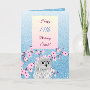 Carte Fleurs de cerisiers d'hibou Bonne Parties scintill