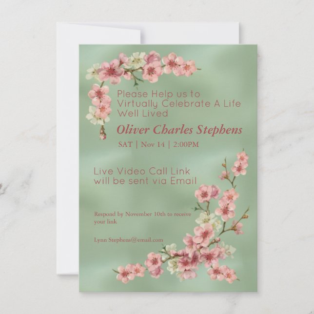 Carte Fleurs de cerisiers en rose et Turquoise (Devant)