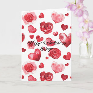 Carte Fleurs de coeurs rouges Saint-Valentin