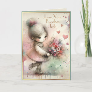 Carte Fleurs de filles lunettes Coeurs Personnalisé Nom