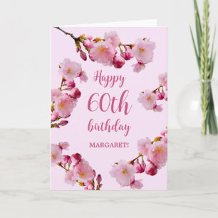 Carte Fleurs de fleurs de cerises roses joyeux 60e anniv