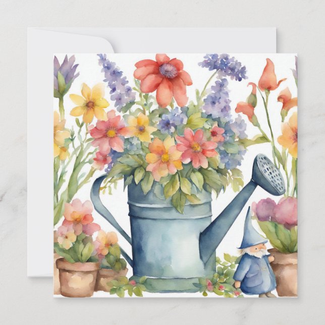 Carte Fleurs de jardin et arrosage peuvent aquarelle (Devant)