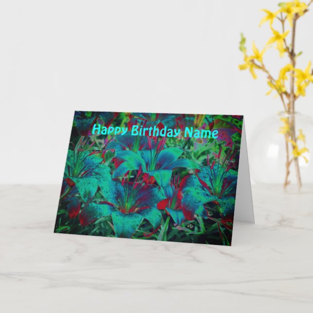Carte Fleurs de Lys Bleues Abstraites Personnalisées Ann (Fleur jaune)