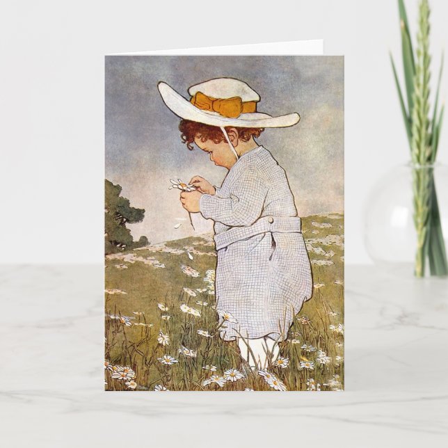 Carte Fleurs de marguerites de cueillette d'enfants anti (Devant)