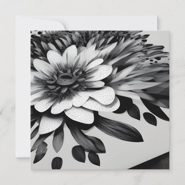 Carte Fleurs de papier noir et blanc rétro (Devant)