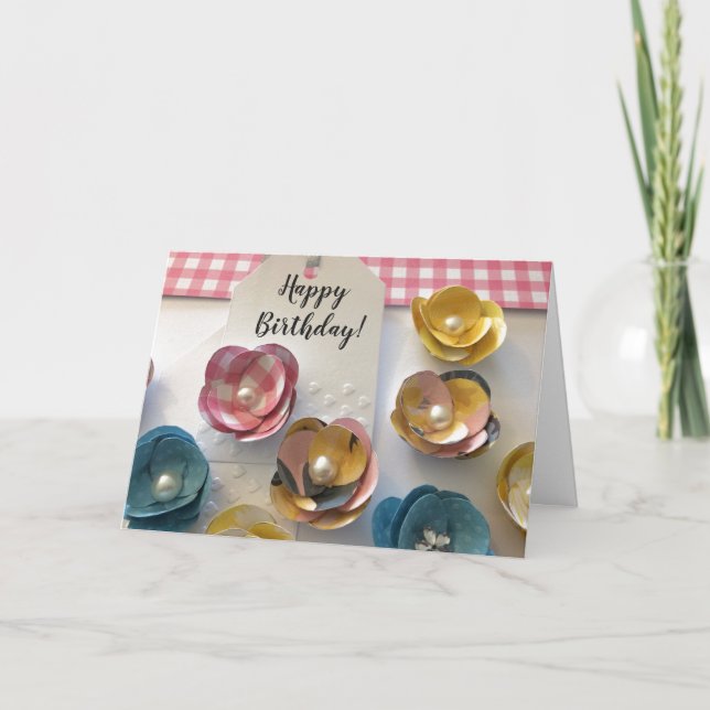 Carte Fleurs de papier pour votre anniversaire (Devant)