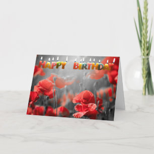 Carte Fleurs de pavot rouge et jolies bougies d'annivers