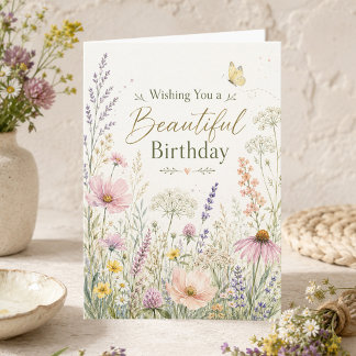 Carte Fleurs de prairie sauvage Aquarelle Anniversaire p
