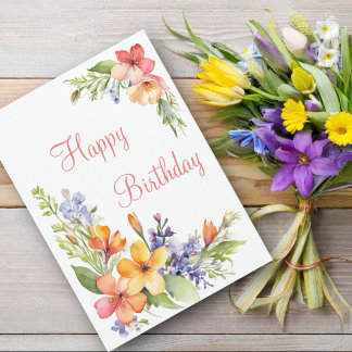 Carte Fleurs de printemps à l'aquarelle pastel doux pour