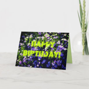 Carte Fleurs de printemps bleues sur vert Joyeux anniver