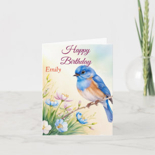 Carte Fleurs de printemps d'oiseaux bleus personnalisées