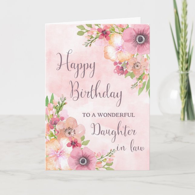 Carte Fleurs de printemps roses Fille en droit Anniversa (Devant)