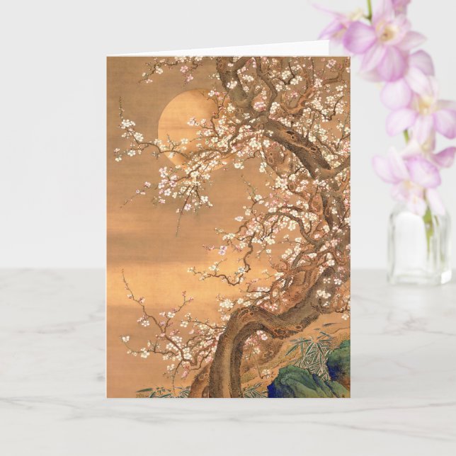 Carte Fleurs de prune rose et blanche au clair de lune,  (Orchidée)