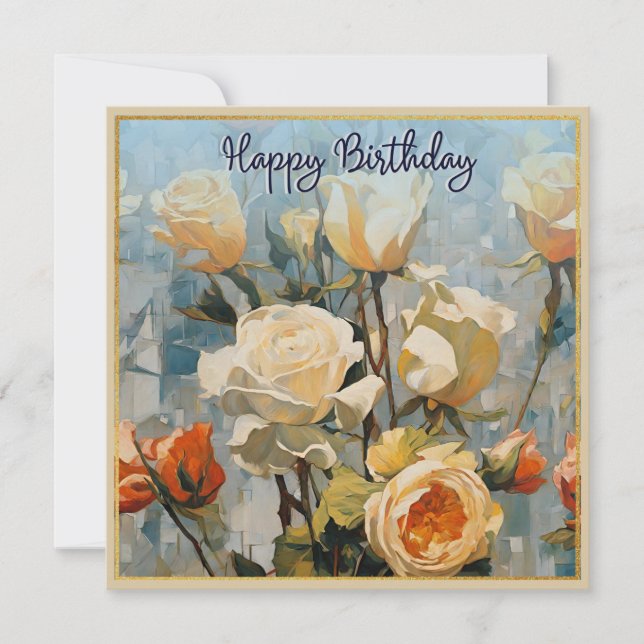 Carte Fleurs de Rose Jaune Joli Floral Joyeux Anniversai (Devant)