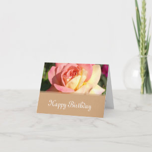 Carte Fleurs de rose rose, jaune Joyeux Anniversaire