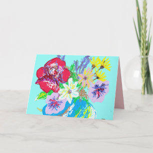 Carte Fleurs de Rose turquoise et marguerites dans la ca