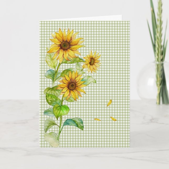 Carte Fleurs de soleil d'aquarelle sur En vichy (Devant)