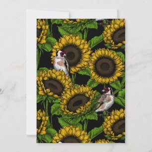 Carte Fleurs de soleil et ailerons sur noir