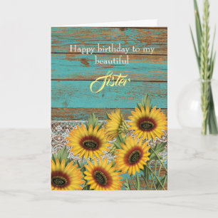 Carte Fleurs de soleil Jaune Rustique Bois Jaune Soeur A