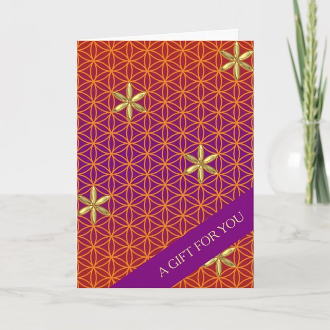 Carte FLEURS DE VIE - motif d'or rouge (Devant)