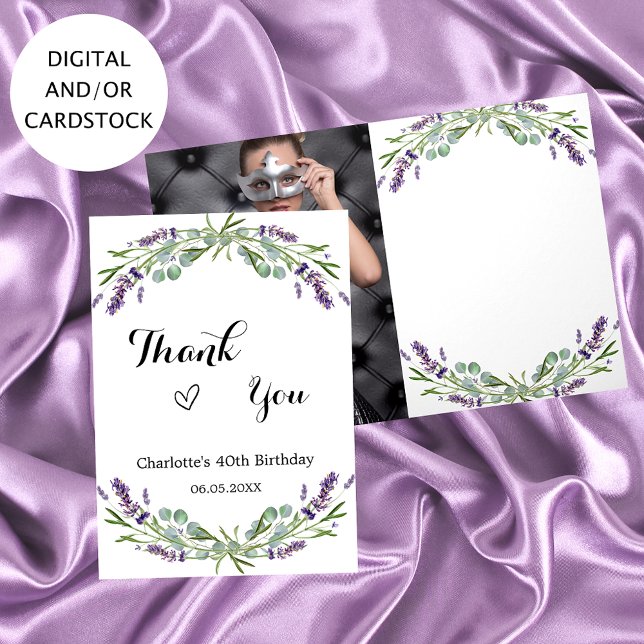 Carte Fleurs de violet de lavande photo anniversaire mer (Créateur téléchargé)