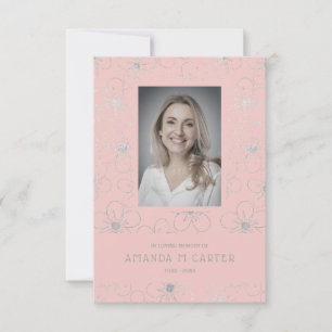 Carte Fleurs d'effet argent rose pour se souvenir des am