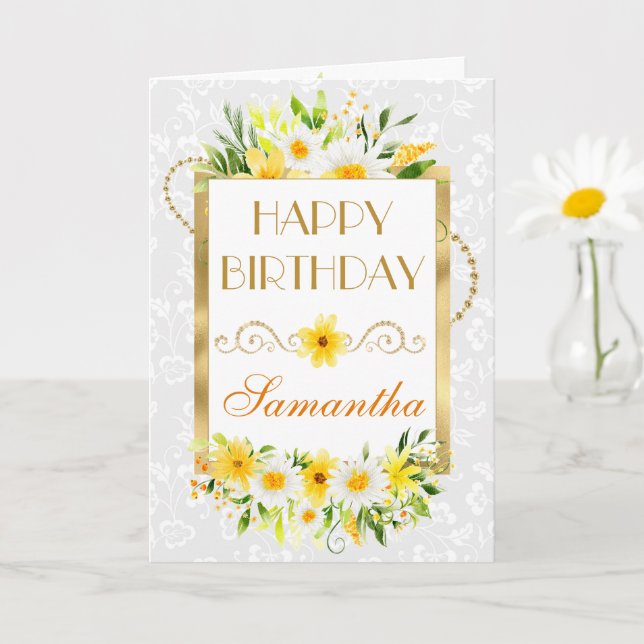 Carte Fleurs d'été jaunes et marguerites d'or Foil Anniv (Petite plante)