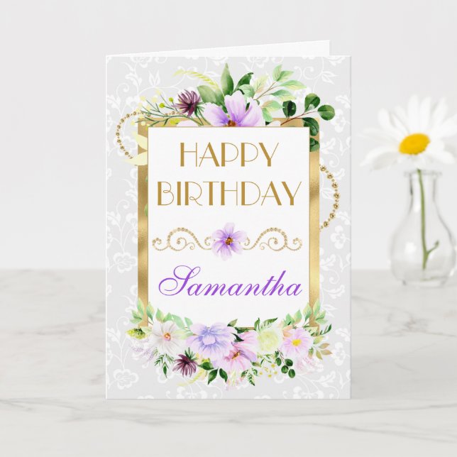 Carte Fleurs d'été violet et crème et or huile Anniversa (Petite plante)