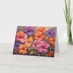 Carte Fleurs d'hibiscus colorées Joyeux Anniversaire