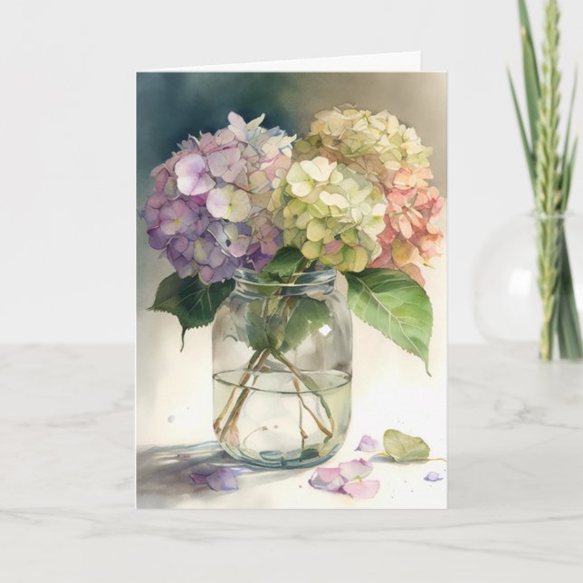 Carte Fleurs d'hortensia aquarelle  (Devant)