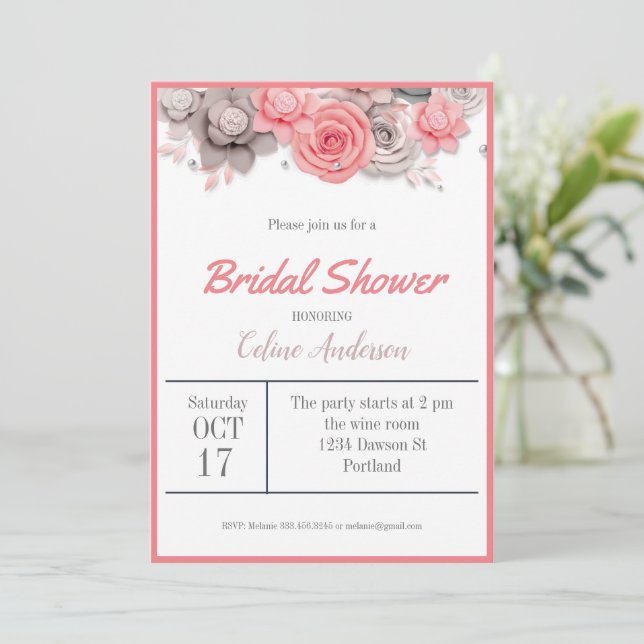 Carte Fleurs d'invitation de douche nuptiale (Debout devant)