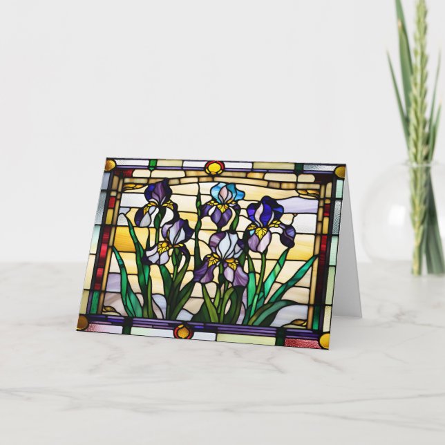 Carte Fleurs d'Iris Violet Vitrail (Devant)