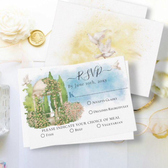 Carte Fleurs élégantes de Gazebo, colombes Mariage d'été (Créateur téléchargé)
